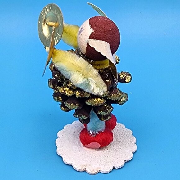 Vintage Putz Angel Ornament Pinecone Chenille Gold Foil Cymbals Mica Snow Japan - Picture 5 of 10